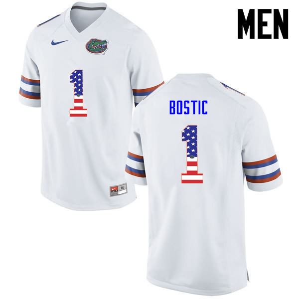 Men's NCAA Florida Gators Jonathan Bostic #1 Stitched Authentic USA Flag Fashion Nike White College Football Jersey VWA8065KI